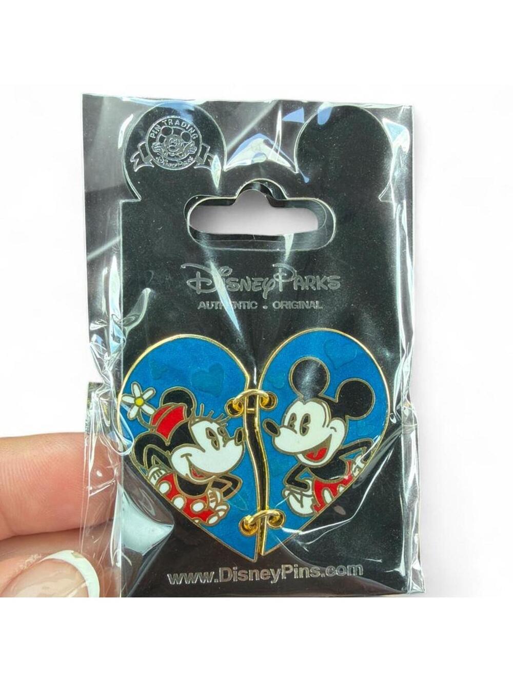 Disney Parks Minnie and Mickey Mouse Heart Shaped Enamel Pin - New with Tags